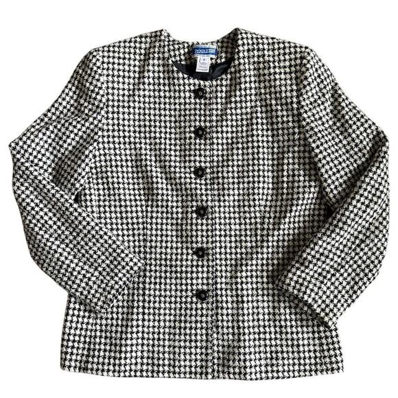 Vintage Women’s Pendleton Houndstooth Wool Tweed Blazer Jacket Black Size 10 - Picture 1 of 7